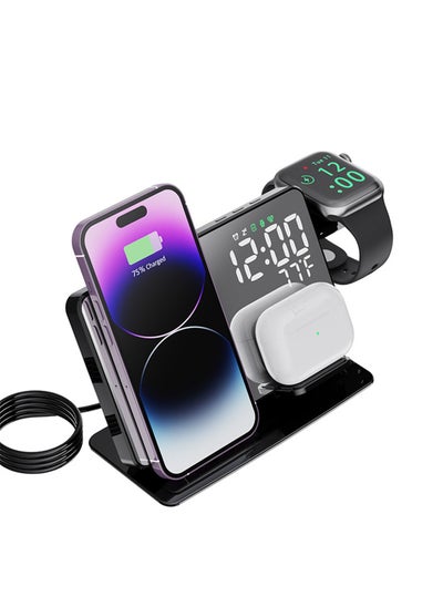 Buy 4-in-1 Wireless Charging Station with Digital Alarm Clock and Temperature Gauge - Compatible with iPhone 15/14/13/12, AirPods, Watch Ultra 9/8/7/6/5, and Galaxy S23-S7 in Saudi Arabia