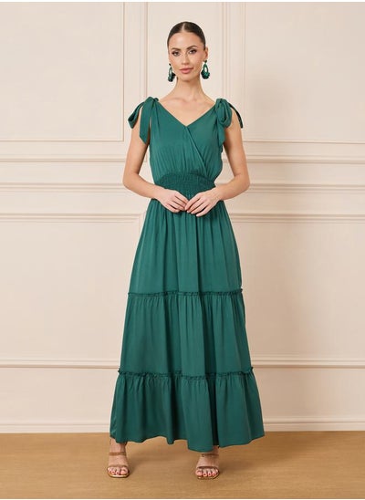 Buy Smocked Waist Tie Sleeves Tiered Maxi Dress in Saudi Arabia