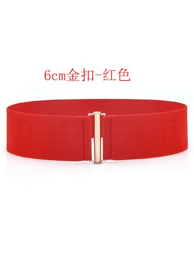 Buy Elastic Fashion Waist Belt for Dresses Coats Suits6cm gold buckle/Red 6cm gold buckle/Red in UAE