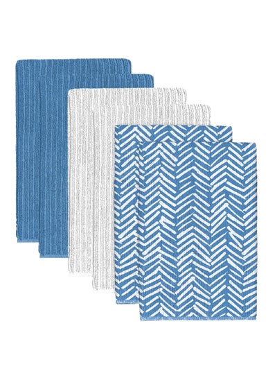 Buy 6-Piece Rectangular Microfiber Kitchen Towel Blue and Grey 38 x 46 cm 12516.6Z.12 in Saudi Arabia