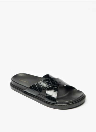 Buy Textured Slip-On Cross Strap Sandals in UAE