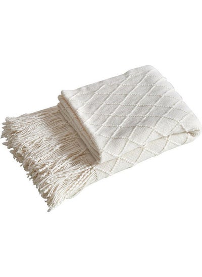 اشتري Tassel Design Soft Blanket Keep Warm Cotton White 127 x 172cm في السعودية