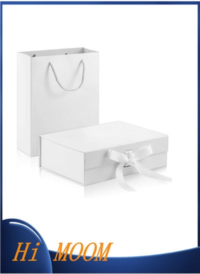 Buy Gift Box 26 * 19 * 8cm with Ribbon and Magnetic Closure with Paper bag for New Year Wedding Eid Birthday Groomsman Father's Day Presents Display and Packing in UAE