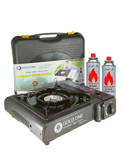 Buy Camping Stove with 2 Pieces Butane Gas Canisters and Carry Box in UAE