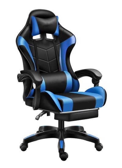 Buy Video Gaming Chair With Footrest High Back Ergonomic Comfortable Office Computer Desk With Lumbar Support Height Adjustable With Pu Leather Recliner For Adults Women Men (Blue) 77X59X28 Cm in Saudi Arabia