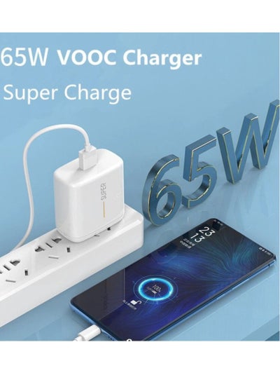 Buy Flash Charge Super VOOC Adapter Charger 65W With USB-C Cable Compatible With Oppo in Egypt