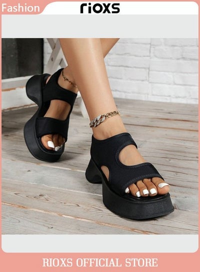 Buy Women's Comfortable Round Toe Sandals Summer Open Toe Platform Casual Slip-on Slide Shoes in Saudi Arabia