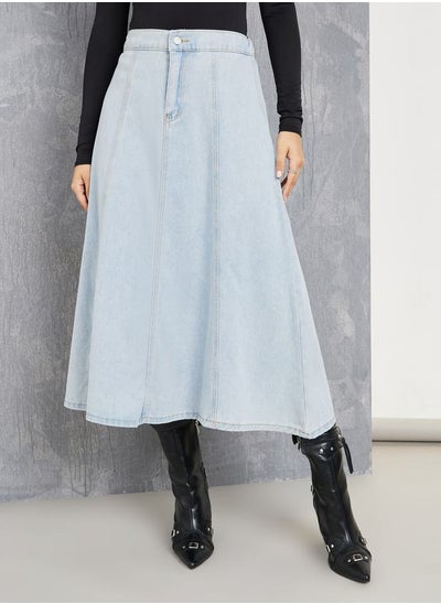 Buy High Waist A-Line Denim Skirt with Button Closure in Saudi Arabia