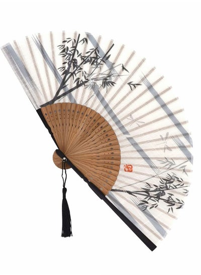 اشتري Folding Hand Fan,Small Handheld Fans for Chinese Japanese Vintage Bamboo Silk Fans في السعودية