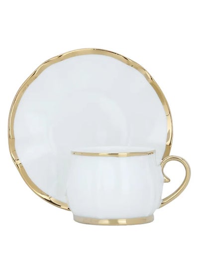 Buy A Set Of White, Gilded, Rose-Colored Ceramic Coffee Cups And Saucers, 12 Pieces in Saudi Arabia