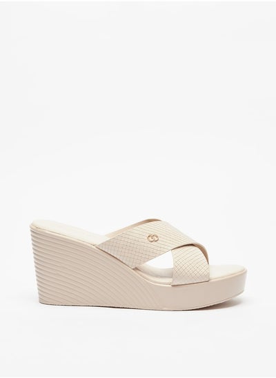 اشتري Women Textured Cross Strap Slip On Sandals with Wedge Heels في السعودية