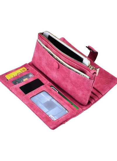 Buy Colorful Women Wallet with phone holder, Faux Leather Bifold Clutch Handbag, Matte Buckle Long Purse Organizer for Women in UAE