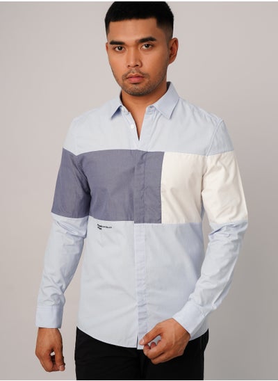 Buy Men's Contras Panel Design Button Down Shirt in Sky in UAE