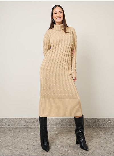 Buy Turtle Neck Chunky Knit Sweater Midi Dress in Saudi Arabia