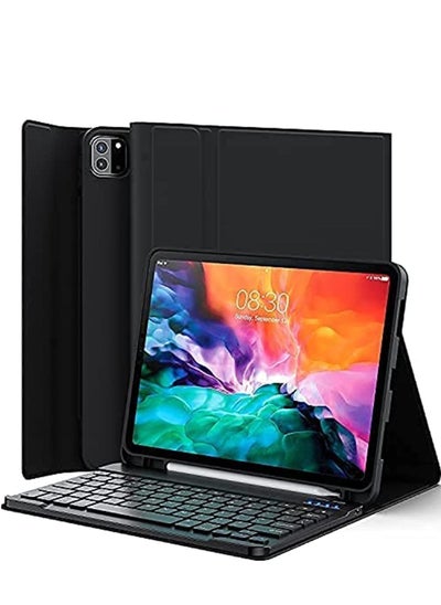 Buy Arabic English Detachable Keyboard Case For iPad Pro 11 Inch 3rd Generation 2021 2020 2018 Air 4 10.9 4th Gen Lightweight Cover With Pencil Holder Black in UAE