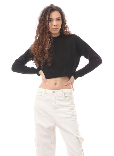 Buy Cropped Plain Black Acrylic Pullover in Egypt