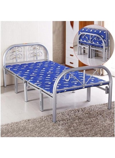 Buy Foldable and adjustable single bed, heavy duty, with a metal steel bed frame and settings without tools, size 90 * 190cm in Saudi Arabia