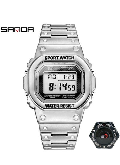 اشتري Watches for Men Stainless Steel Water Resistant Digital Watch 390 43mm Silver With Gift Box في السعودية