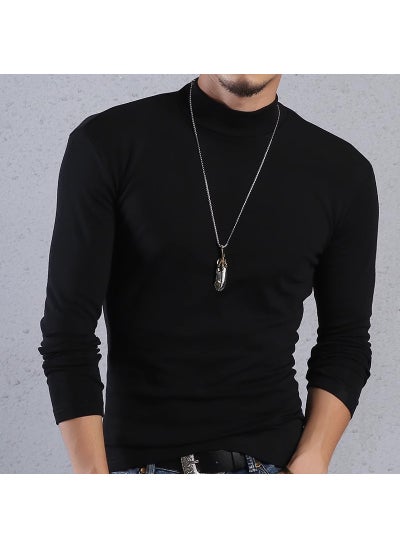 Buy Mens Thermal Long Sleeve T-Shirt Autumn Winter Turtleneck Velvet Warm Top 2305 black turtleneck in UAE