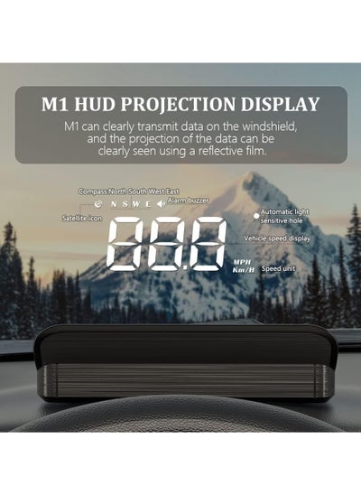 اشتري M1 Windshield Projection Heads Up Display, Digital GPS Speedometer with Navigator/Speed/RPM/Voltage/Temperature Warning Alarm Displayer. Suitable for All Vehicles (M1 White) في الامارات