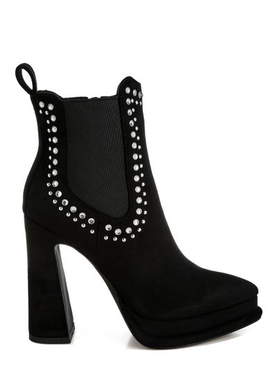 Buy Studs Embellished High Ankle Boots in Black in UAE