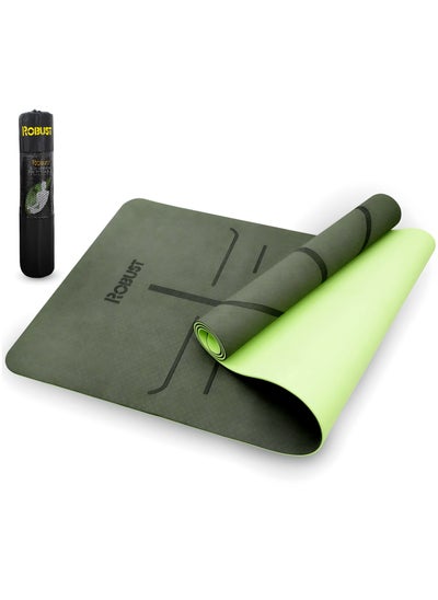 Buy Robust TPE Yoga Mat Double Layer Anti-Slip Eco Friendly Texture surface (Size 183cmx 61cm) SGS Certified Position Liens & Hanging Band, Home/Gym Workout Sports Exercise Sports Mattress - Green in UAE