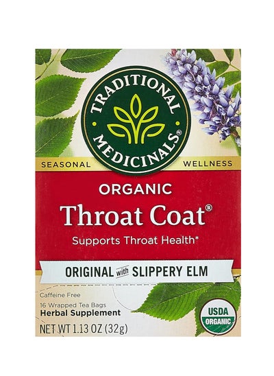 Buy Traditional Medicinals Organic Throat Coat Original with Slippery Elm 16 Wrapped Tea bags 32g in UAE