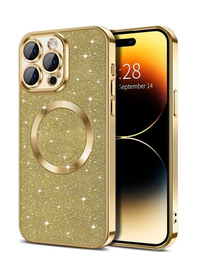 Buy iPhone 14 Pro Max Case Glitter, Clear Magnetic Phone Cases with Camera Lens Protector [Compatible with MagSafe] Bling Sparkle Plating Soft TPU Slim Shockproof Protective Cover Women in UAE