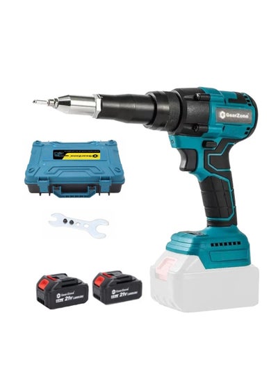 Buy Cordless Rivet Gun,Automatic Brushless Riveter Tool Kit for Rivets 2.4/3.2/4.0/4.8 mm,Portable 21V Electric with 2pcs Batteries for Stainless Steel, Aluminum Rivets-Blue in Saudi Arabia