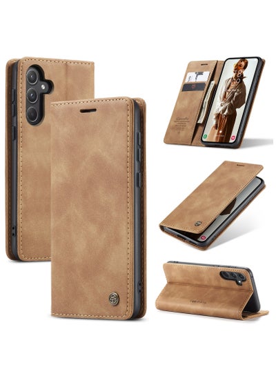 Buy CaseMe Samsung Galaxy A55 Wallet Case Book Folding Flip Folio Case with Magnetic Kickstand Card Slots Protective Cover - Brown in Egypt