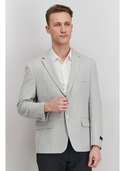 Buy Men Regular Fit Solid Weave Formal Blazer, Grey in Saudi Arabia