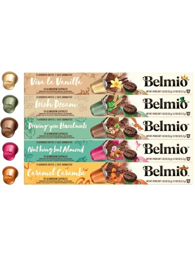 Buy Belmio Exotic Flavour Variety Pack of 5 - Vanilla, Irish Cream, Hazelnut, Almond and Caramel in UAE