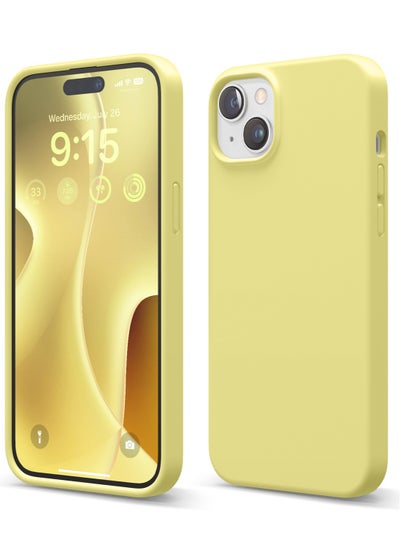 Buy Liquid Silicone for iPhone 15 PLUS Case Cover Full Body Protection, Shockproof, Slim, Anti-Scratch Soft Microfiber Lining - Yellow in UAE