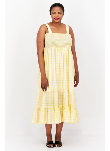 Buy Women Checkered Midi Dress, Yellow/Off White in UAE