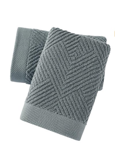 اشتري 2-Piece Towel Set, Super Soft Grey Hand Towels Terry Striped Weave Pattern Ultra Absorbent 100% Cotton Towel for Bathroom(34x74cm) في الامارات