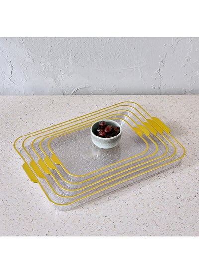 Buy Orion 5-Piece Rectangular Tray Set with Extended Gold Handle 44.3 x 3.6 x 30.5 cm in Saudi Arabia