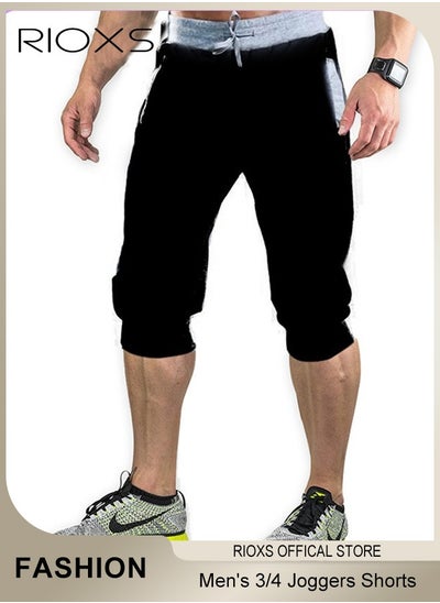 Buy Men's Pants,3/4 Joggers Knee Length Capri Pants,Elastic Waist Drawstring Shorts,Stretch Shorts With Pockets,Breathable Lightweight Gym Shorts For Training Running Workout in UAE