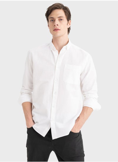 Buy Regular Fit Polo Collar Oxford Long Sleeve Shirt in UAE