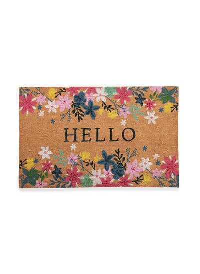 Buy Floral Hello Coir Floor Mat Multicolour 60x90 cm in UAE