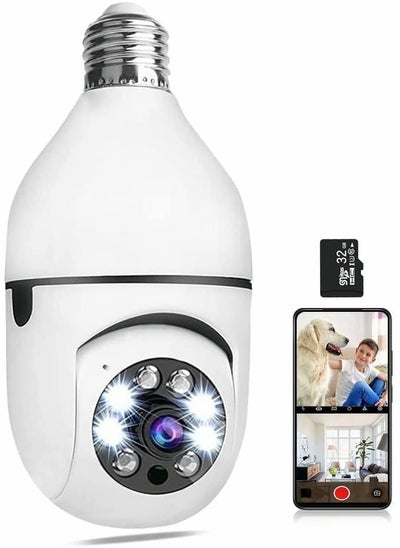 اشتري Wireless Home Camera, Light Bulb Camera 360 Degree Full HD 1080P Smart Home Camera, Smart Night Vision, Two Way Audio, Smart Motion Detection, Real Time Alert, Recording,Free 32GB Card في السعودية