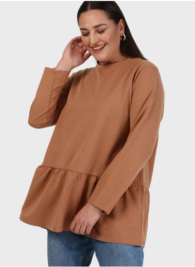 Buy Round Neck Tiered Hem Sweatshirt in UAE