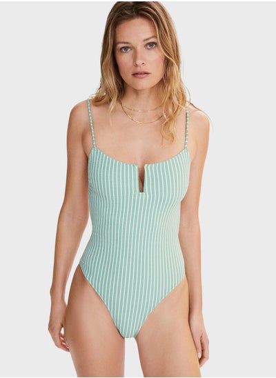 Buy Striped High Leg Swimsuit in UAE