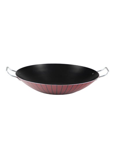 اشتري Stripy Classy Wok With 2 Side Handle  Aluminium Layered With Tefloan Coating 34Cm Dark Red في السعودية