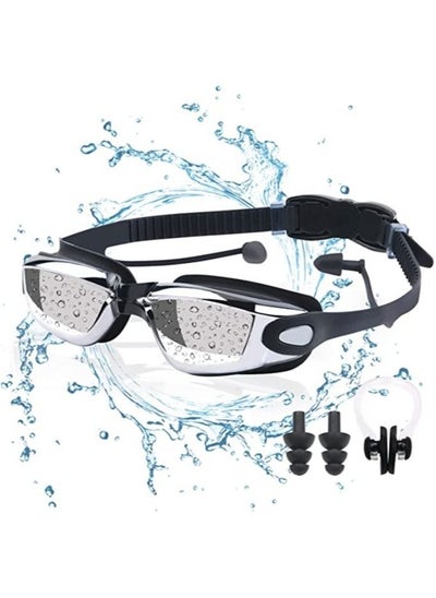 Buy Professional Waterproof Anti Fog Swimming Goggles Mirrored Lens With Ultra Wide And Clear View Comes With Nose Clip And Earplugs All In One Set in Saudi Arabia