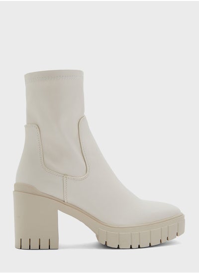 Buy Putty Stretch Pu Block Heel Boots in UAE