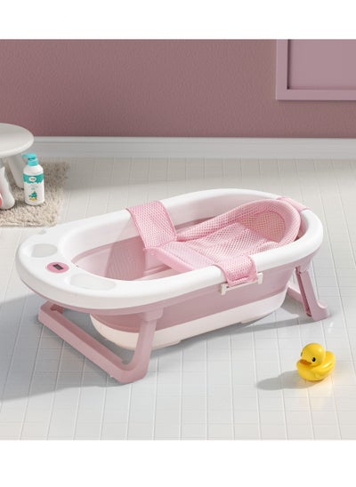 Buy Foldable Baby Bathtub with Bath Mat & Temperature Monitor, Anti Slip Pads Design, Bathing Tub Infant Shower Tub 0M+ in UAE