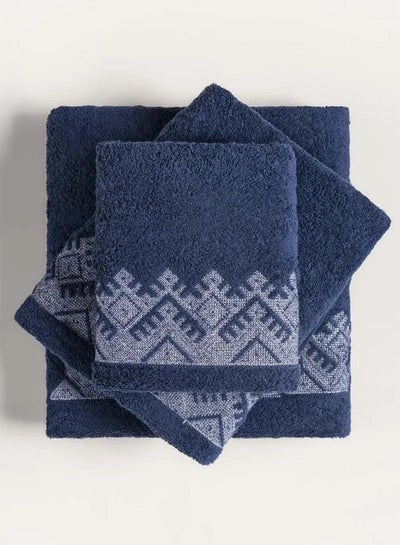 Buy Crimson Combed 3pcs Embroidered Towel Set Blue in UAE