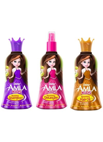 Buy Dabur Amla Kids Detangler + Hair Oil + Shampoo (3x200ml) | Natural Extracts | Gentle Care for Strong & Long Hair | Value Pack in UAE