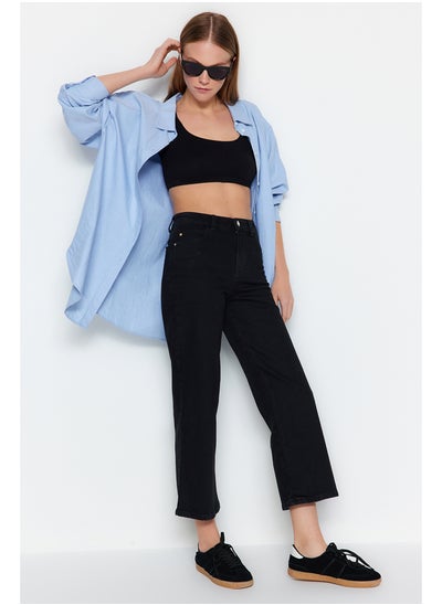 Buy Black High Waist Crop Straight Jeans TWOSS24JE00055 in Egypt