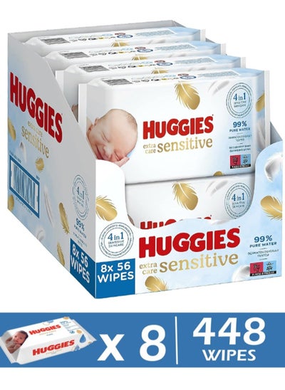 Buy 8-Piece Extra Care Pure Sensitive Baby Wipes With 99% Water 448 Wipes in UAE